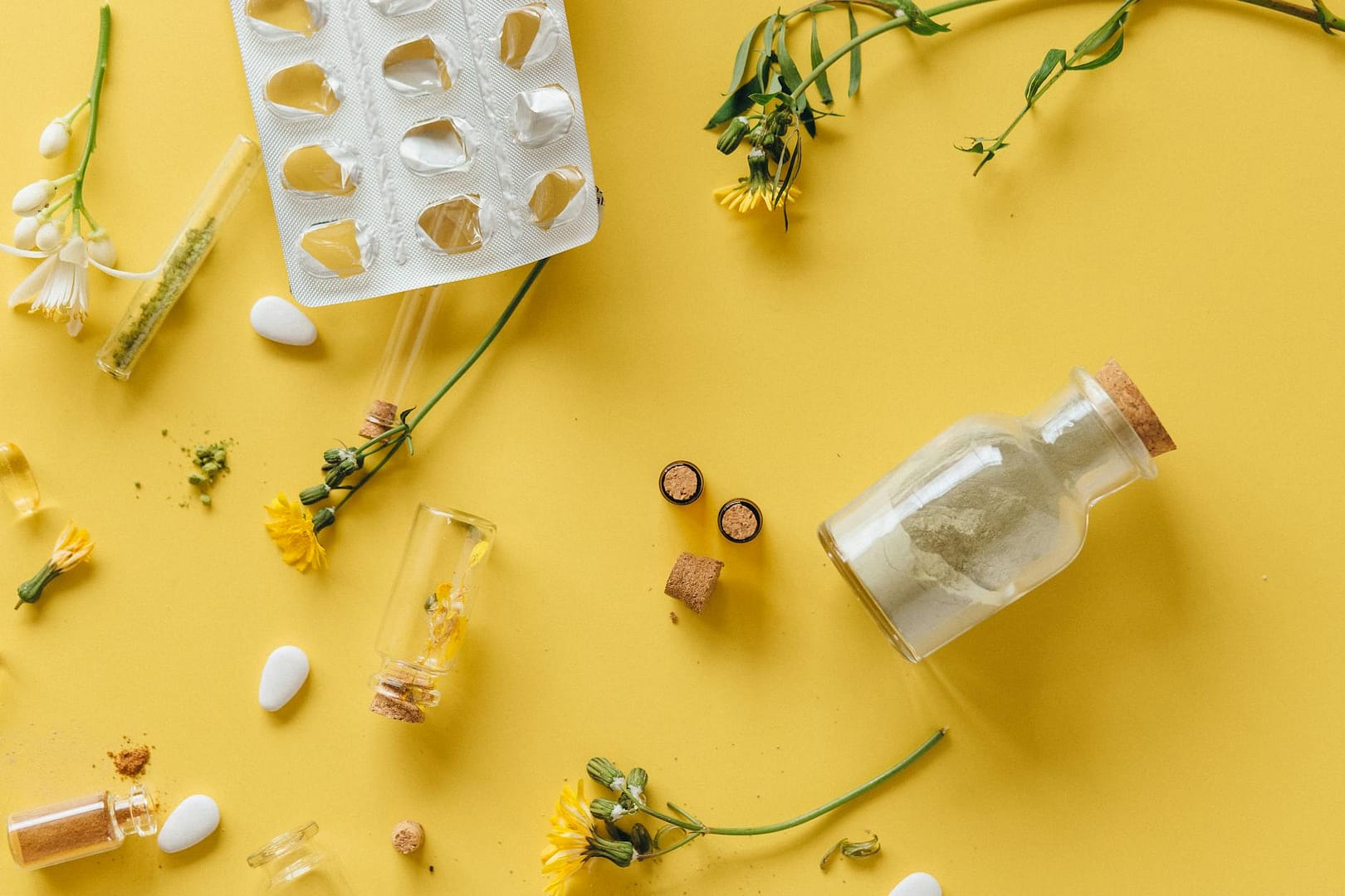 medication blister pack and natural ingredients